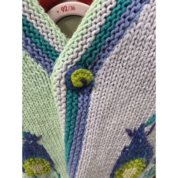 Vtg Novelty Peacock Cardigan, Bird Pattern Pastel Knit Sweater, Funky Grannycore - Picture 8 of 9